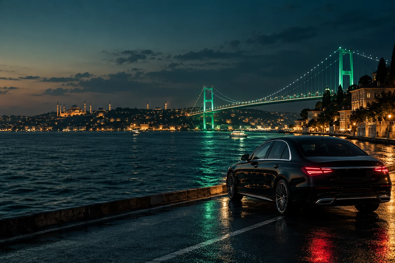 İstanbul Boğazı’nda gece yolculuğunu temsil eden görsel